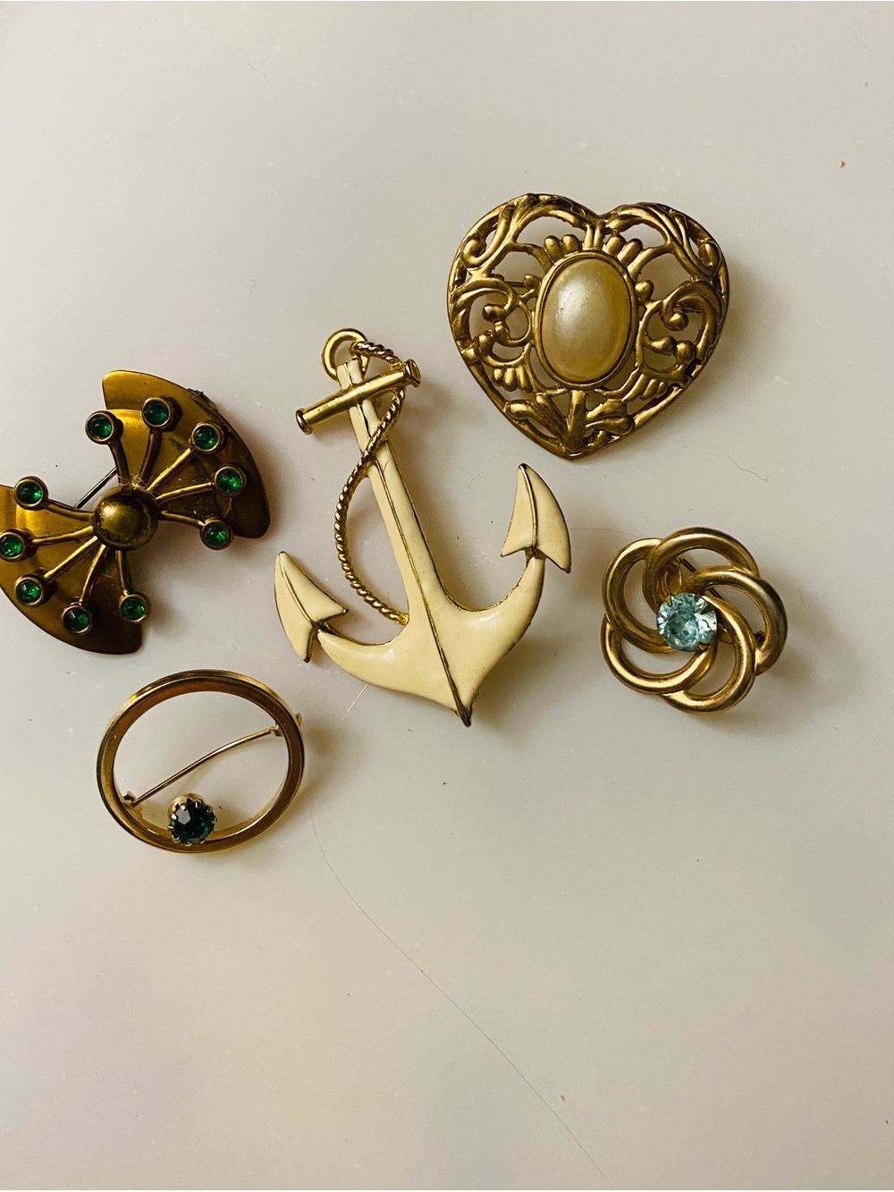 Vintage Gold-Tone Brooches Five Total
